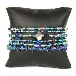 Czech Glass Bead MULTI SHADES BLUE SILVER Bracelet